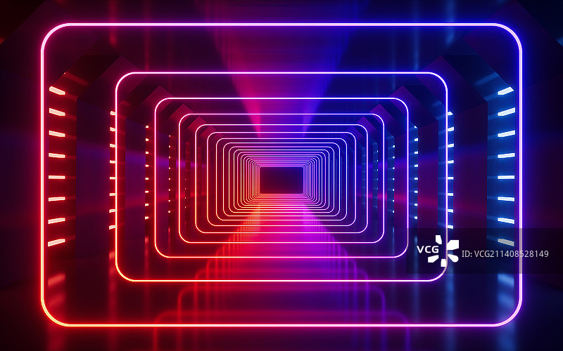 霓虹光线隧道背景3D渲染图片素材