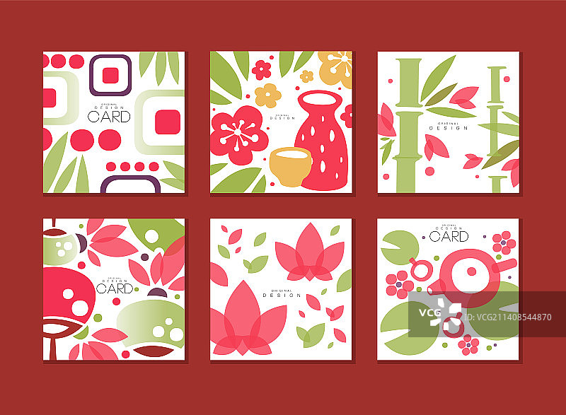 带有东方花卉图案的中国风卡片设计图片素材