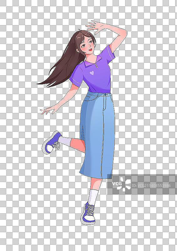 单腿跳跃的女生图片素材