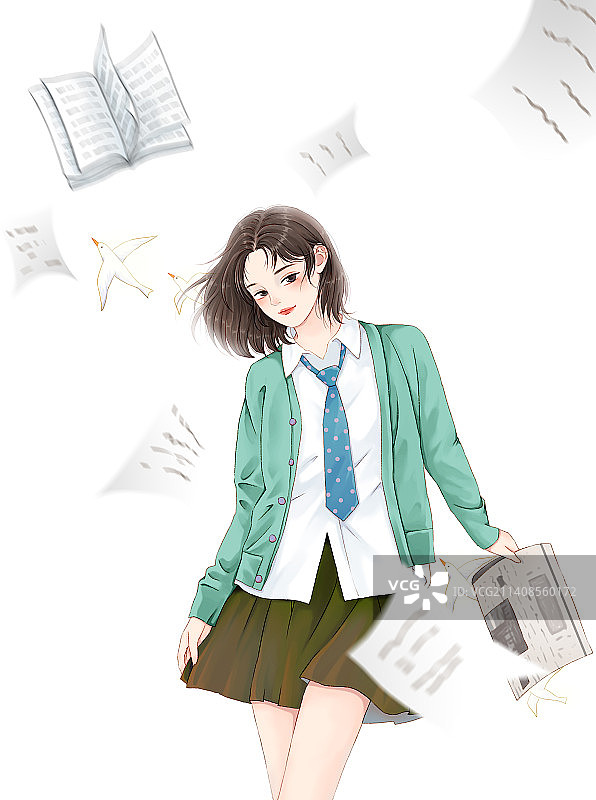 手拿报纸的女学生图片素材