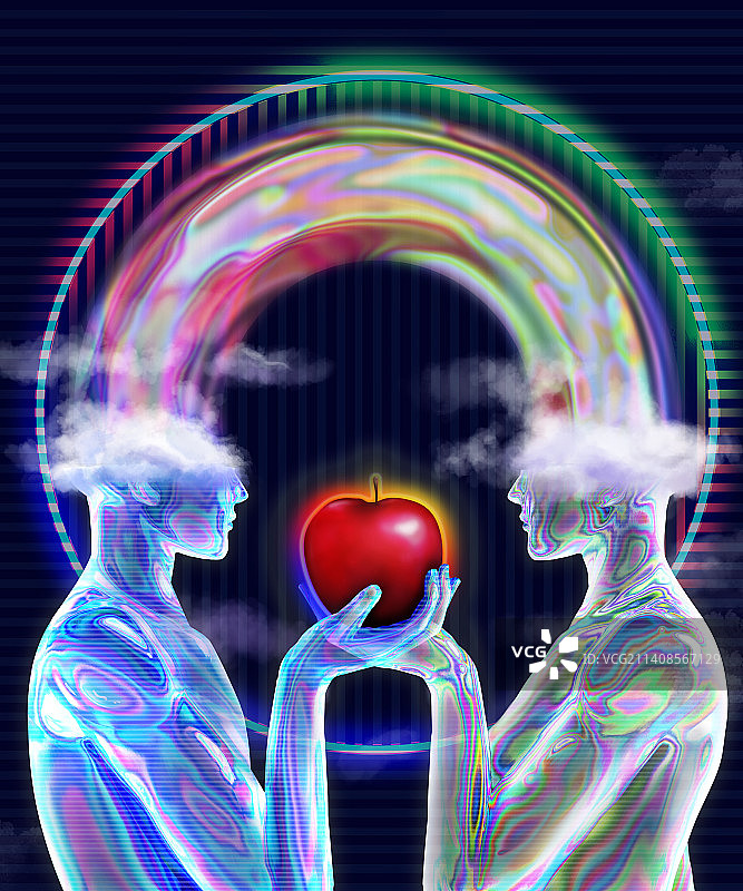 酸性风人物手拿苹果图片素材