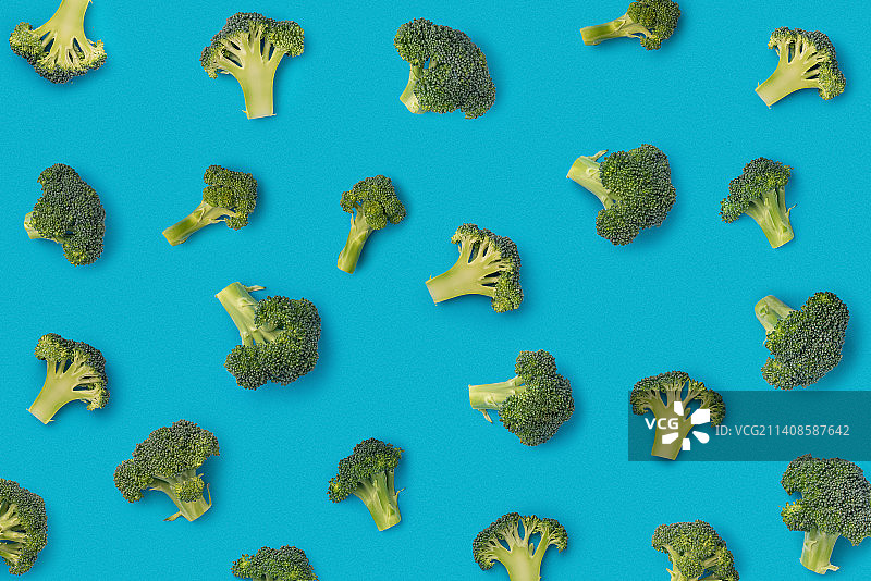 蓝色背景上的西兰花图案图片素材
