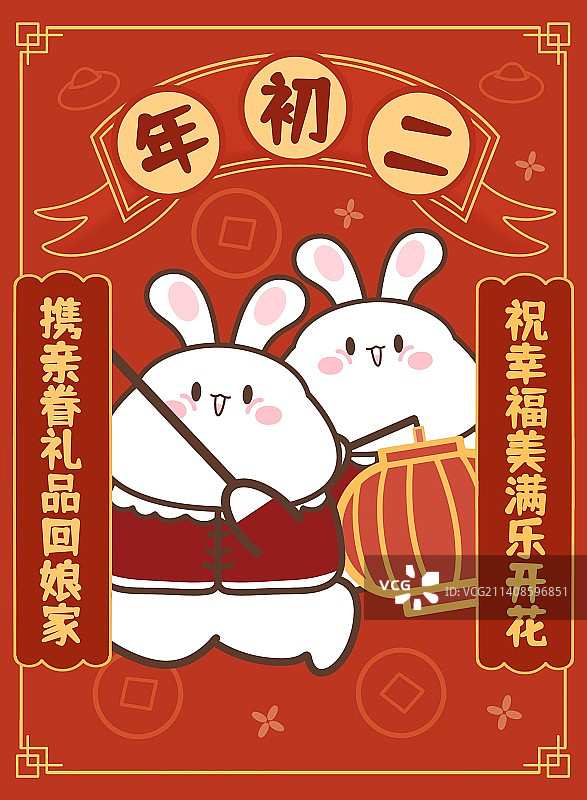 兔年新春春节大年初二回娘家可爱兔子海报图片素材