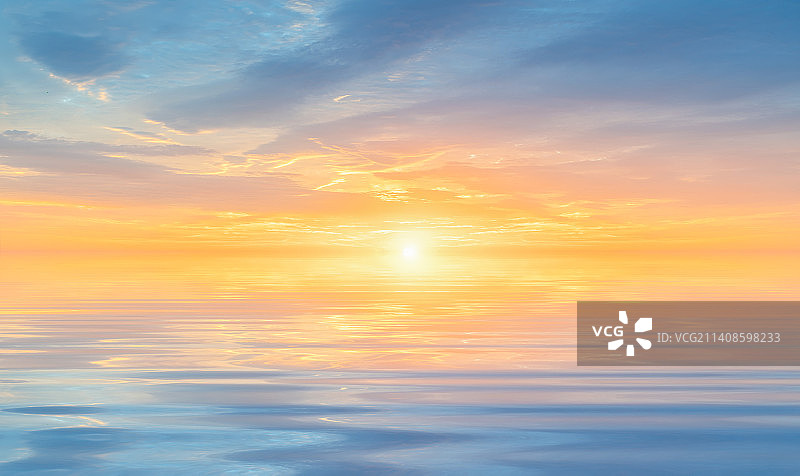 海上日出云景水面倒影图片素材