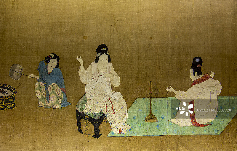 摹张萱捣练图【宋  赵佶（传），波士顿艺术博物馆藏】图片素材