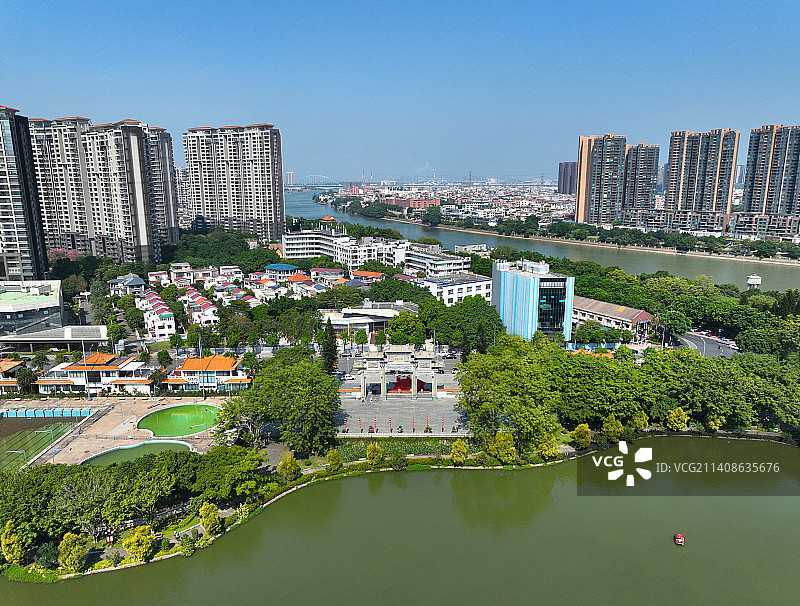 广东省中山市小榄镇龙山公园江滨公园航拍图片素材