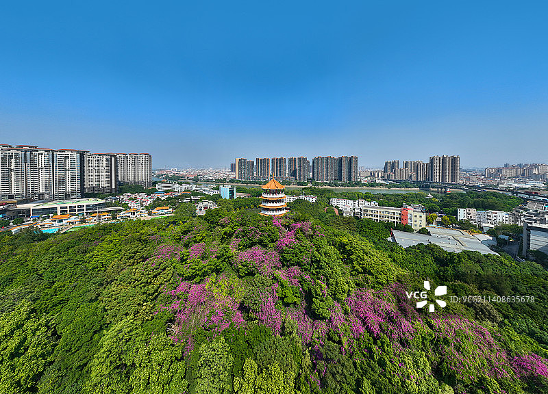 广东省中山市小榄镇龙山公园江滨公园航拍图片素材