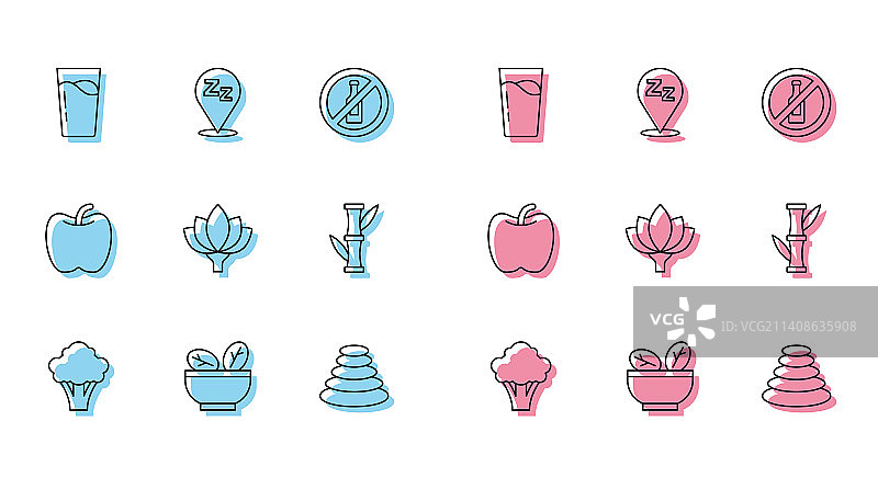 西兰花沙拉碗装水杯线条设计图片素材