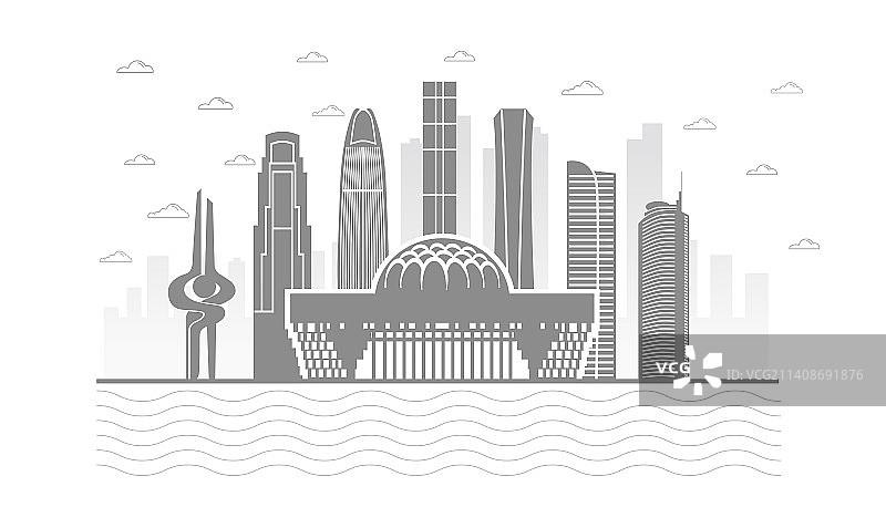 中国山东省济南城市天际线矢量插画图片素材