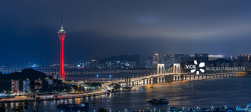 澳门旅游塔西湾大桥夜景图片素材