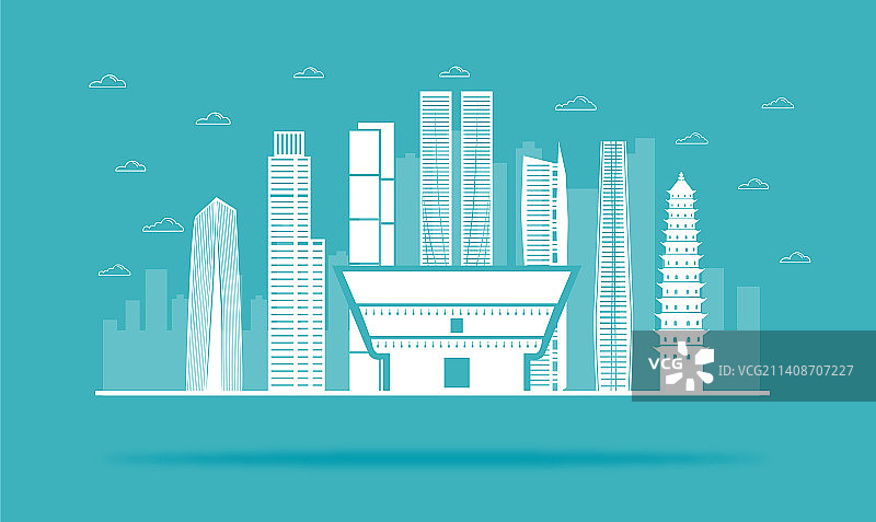 中国山西省太原市城市天际线矢量插画图片素材