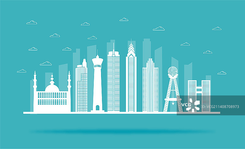 中国新疆乌鲁木齐市城市天际线矢量插画图片素材