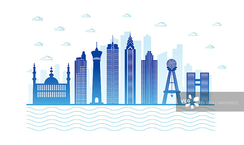 中国新疆乌鲁木齐市城市天际线矢量插画图片素材