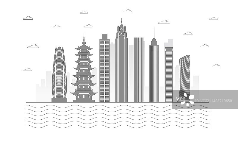 中国浙江省宁波市城市天际线矢量插画图片素材