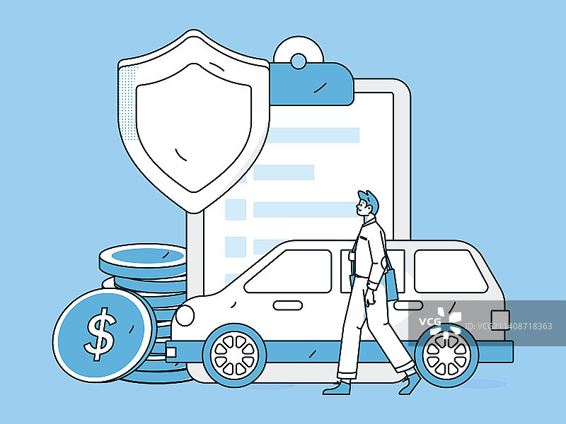 汽车保险扁平矢量概念运营插画图片素材