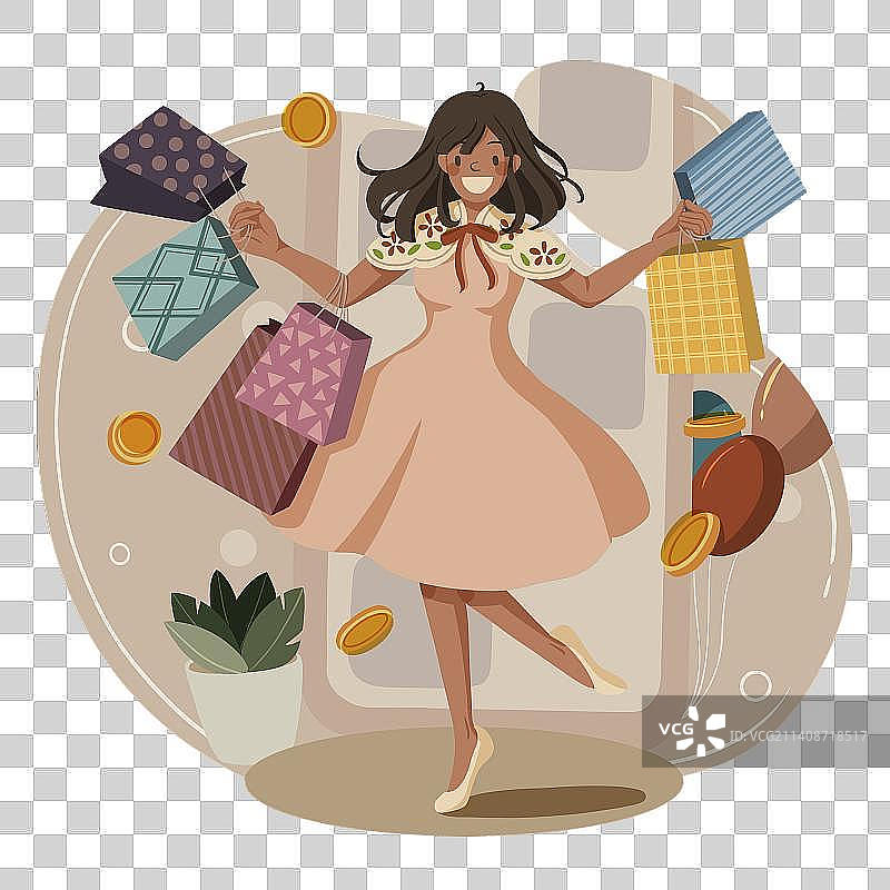 扁平风女孩网上购物插画图片素材