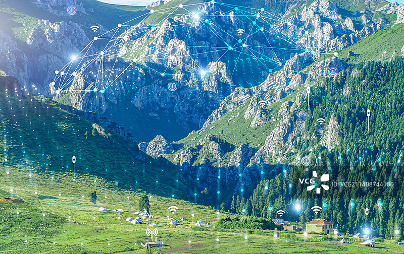 山脉林区乡镇大数据监测智慧5G基站覆盖助力地质灾害气象预警指挥山洪防火水利气象气压风险愿景蓝图图片素材