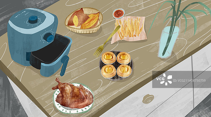 空气炸锅美食插画图片素材