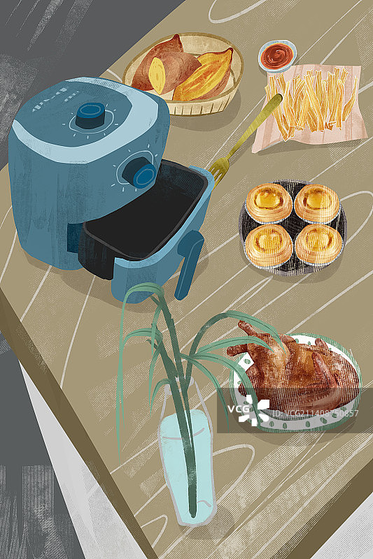 空气炸锅美食插画图片素材