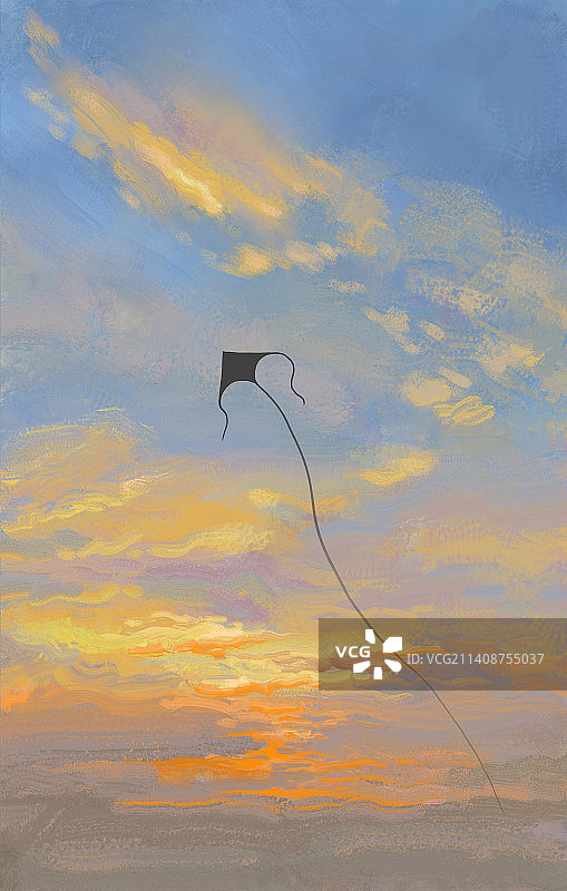 日落夕阳中的风筝图片素材