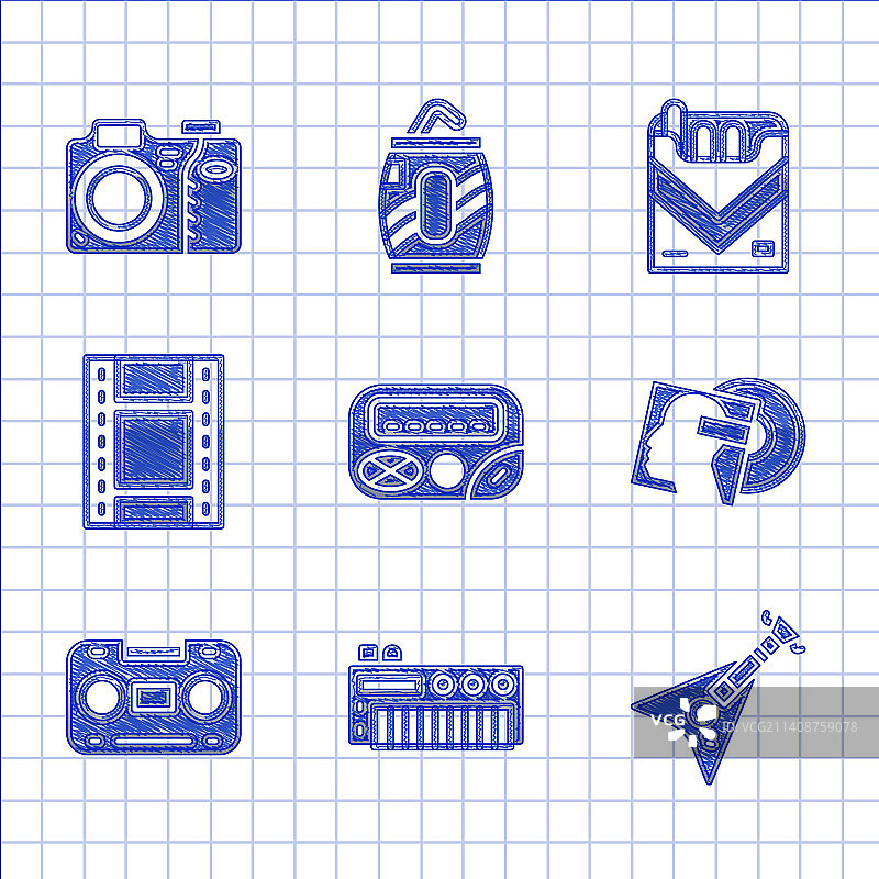 寻呼机、音乐合成器、电贝斯等套装图片素材