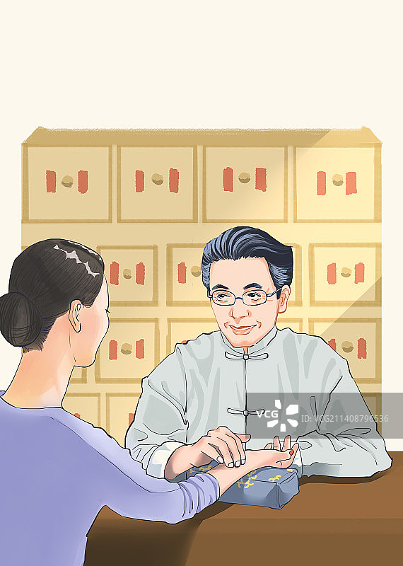老中医把脉插画图片素材
