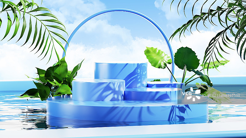 C4D蓝色立体几何电商展台场景图片素材