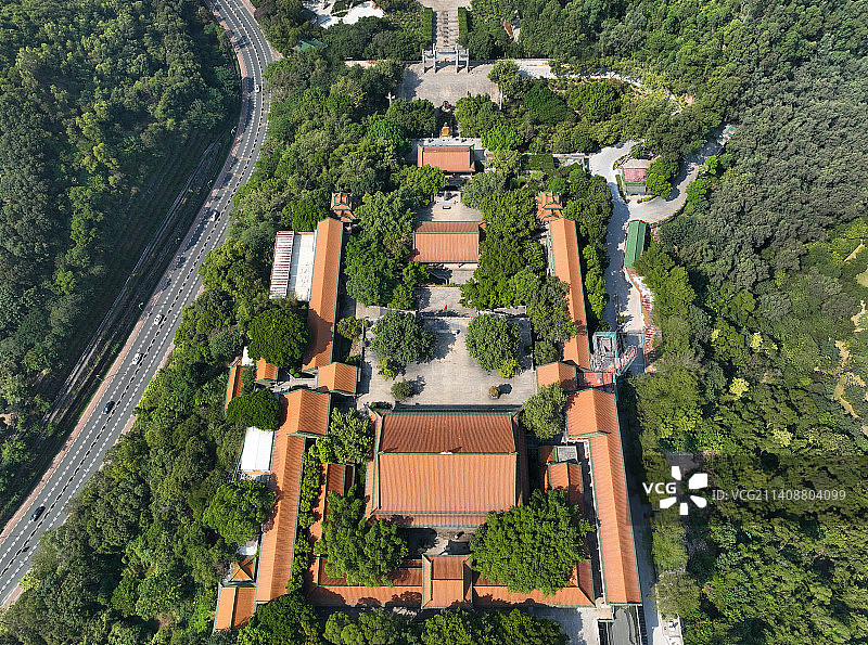 广东省佛山市顺德区顺峰山公园宝林寺航拍图片素材