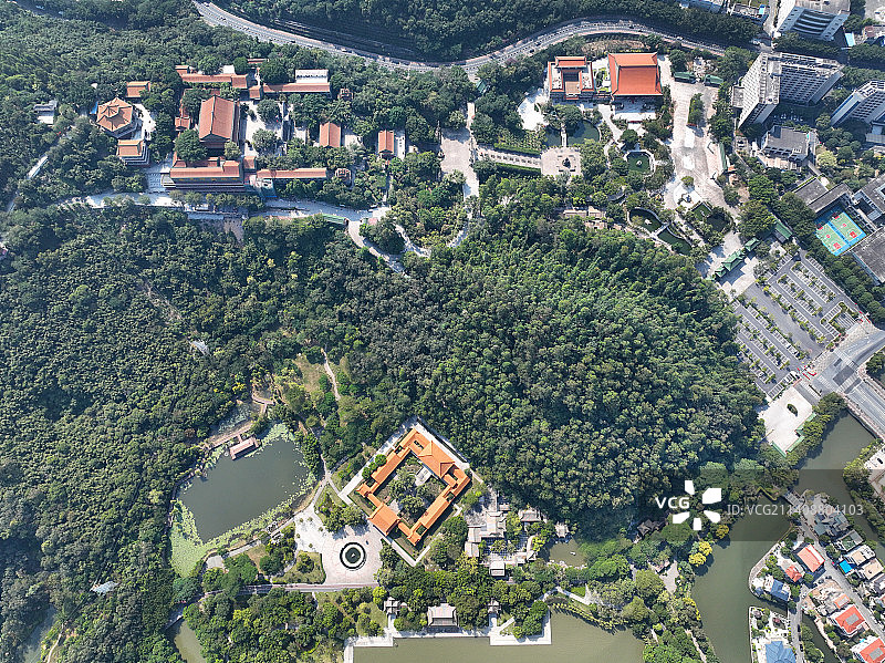 广东省佛山市顺德区顺峰山公园宝林寺航拍图片素材