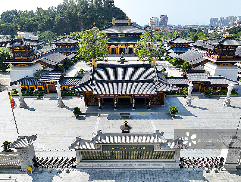 广东省中山市小榄镇隐秀寺航拍图片素材