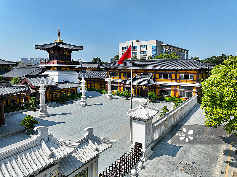 广东省中山市小榄镇隐秀寺航拍图片素材