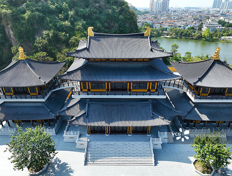 广东省中山市小榄镇隐秀寺航拍图片素材