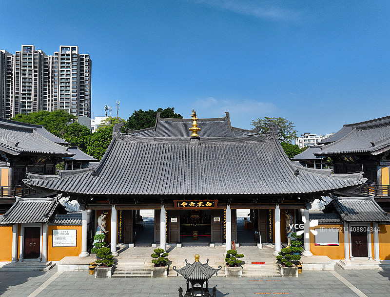 广东省中山市石岐区白衣古寺航拍图片素材