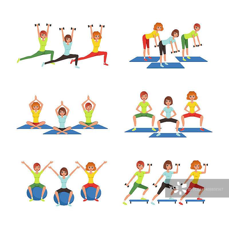 年轻女子在垫子上做体育锻炼图片素材