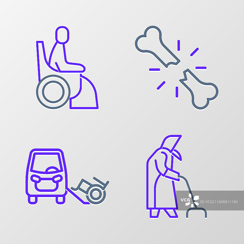 祖母、残疾车、人和破损物品图片素材