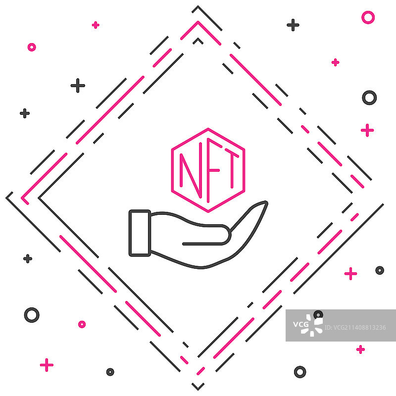 白色背景上的NFT数字加密艺术线条图标图片素材