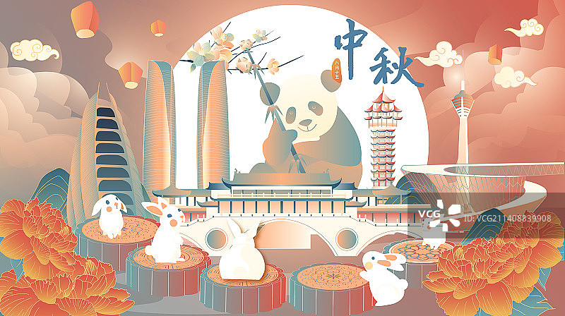 中秋节成都古代现代地标建筑群图片素材