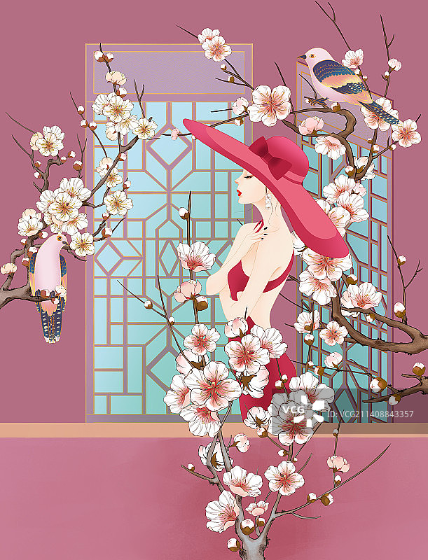中国风杏花女神图片素材