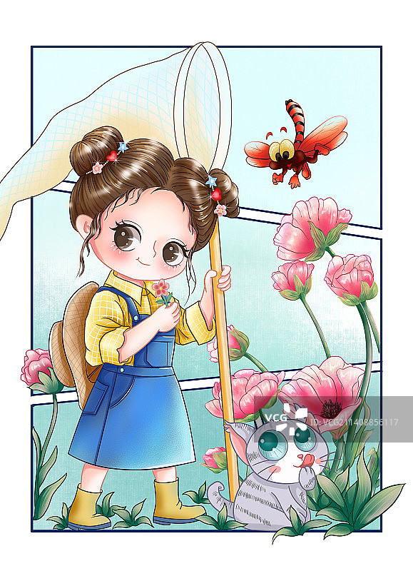 捉蜻蜓小女孩图片素材
