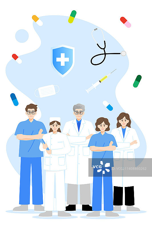 医务工作者们插画竖版图片素材