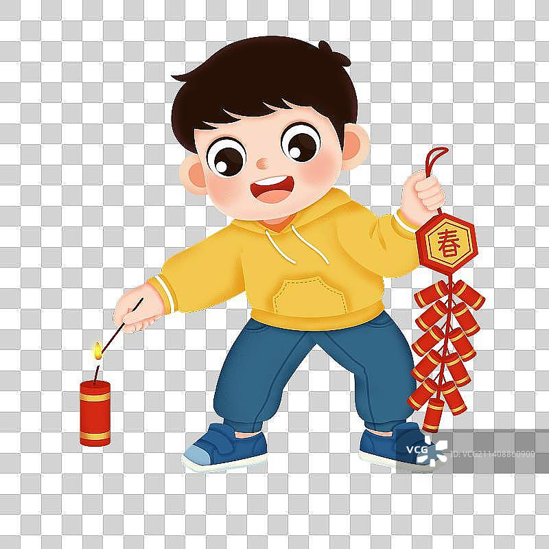 可爱的小男孩在放鞭炮图片素材