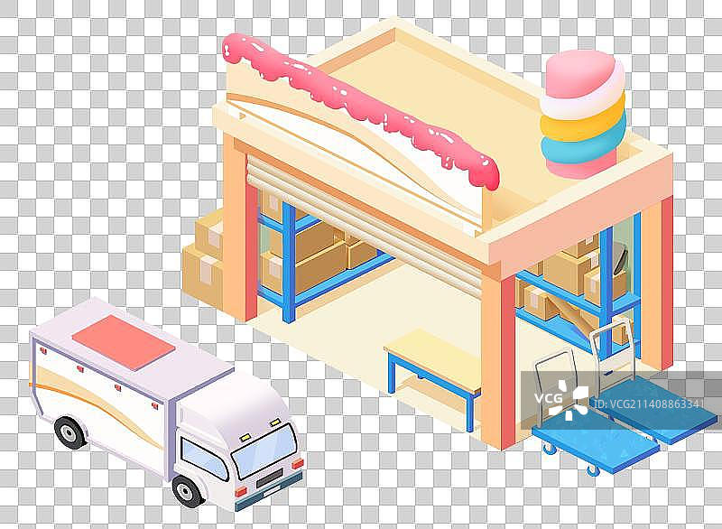 2.5d建筑快递驿站立体插画图片素材