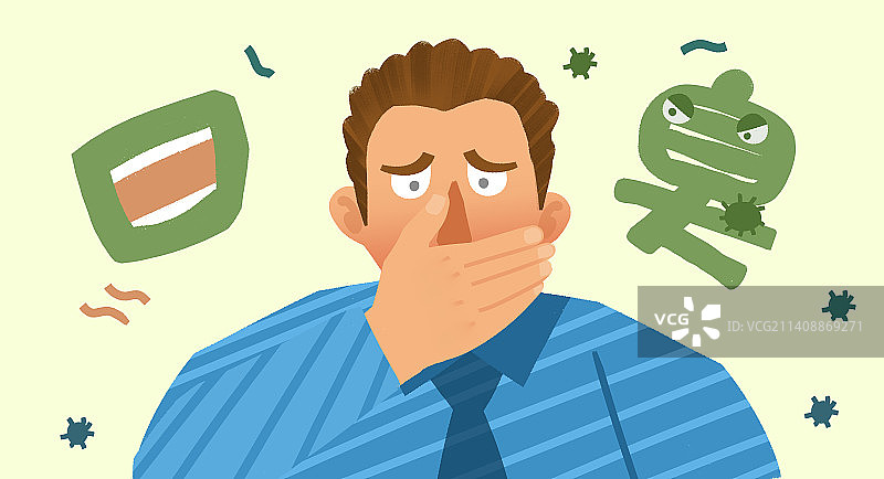 卡通手绘口臭嘴臭插画图片素材