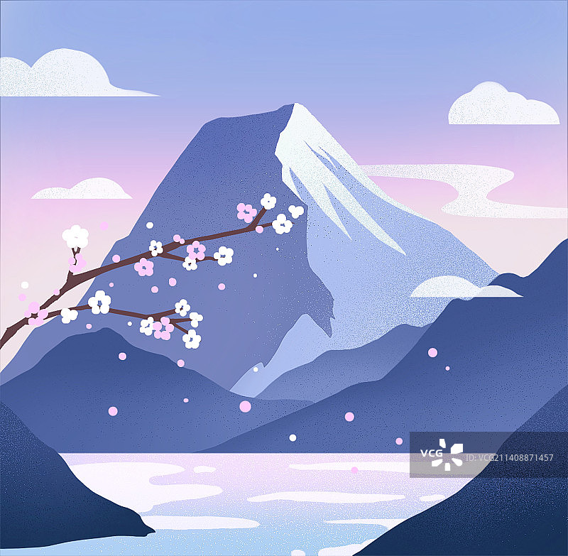 扁平渐变雪山插画图片素材