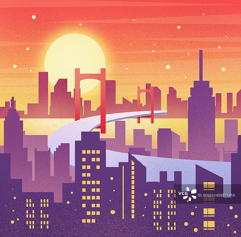 扁平渐变城市夜景图片素材