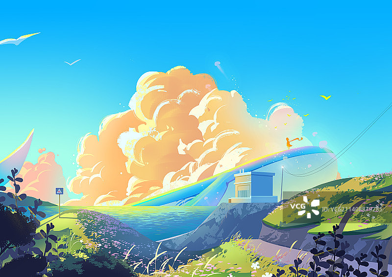 北冥鱼治愈插画图片素材