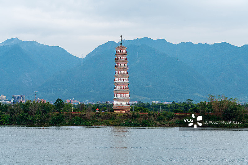 北江边上的文峰塔自然风光图片素材