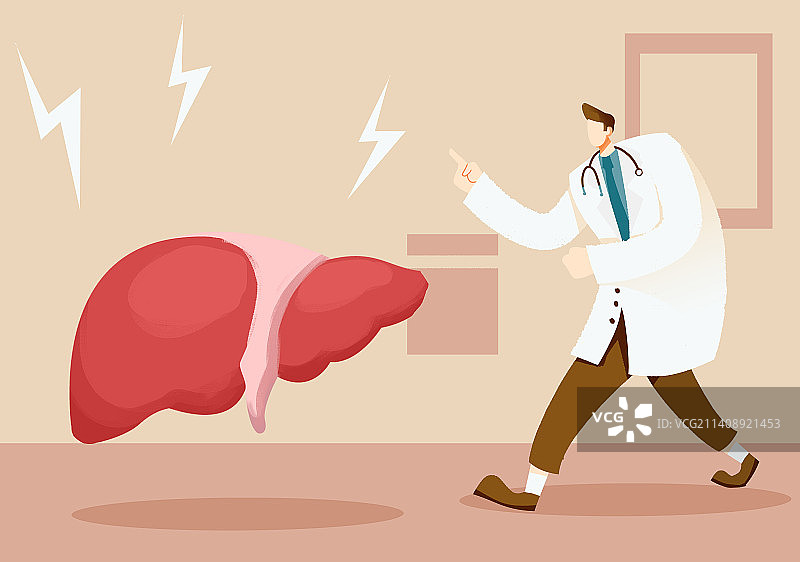 卡通手绘医生查看肝脏健康插画图片素材