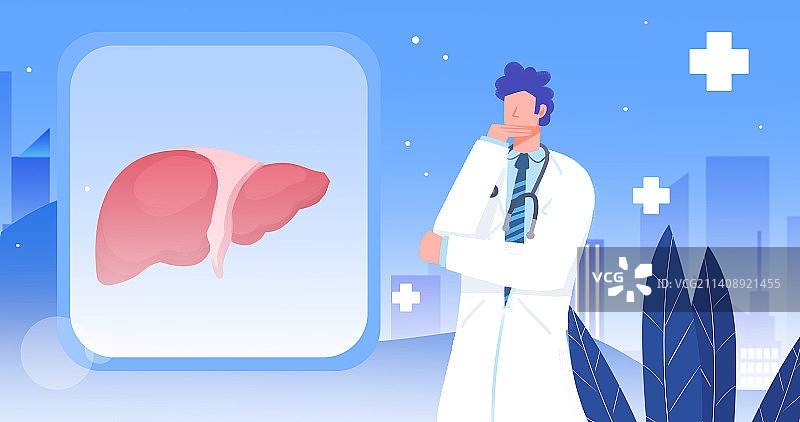 卡通手绘医生查看肝脏健康插画图片素材