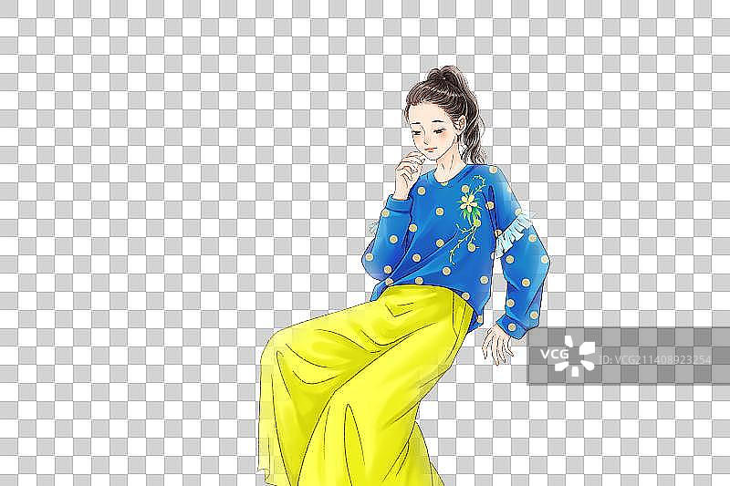 身穿蓝色卫衣的美少女元素图片素材